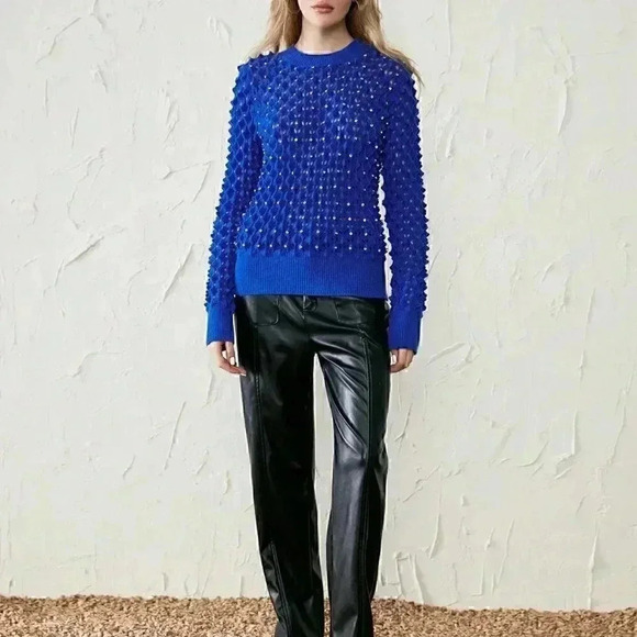 Pointelle Knit Sweater Blue - Picture 4 of 7